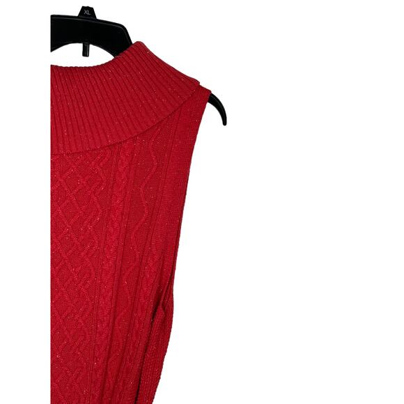 Talbots Women Sweater Dress Midi Sleeveless Cowl Neck Button Tie Waist Red Large - Picture 8 of 10